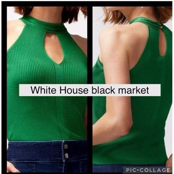WHBM White House black market braided halter top green knit size S - Picture 2 of 13